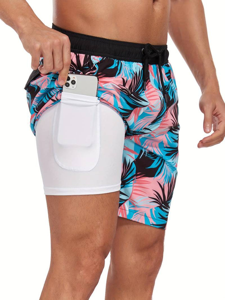 Men's beach trunks with inner shorts