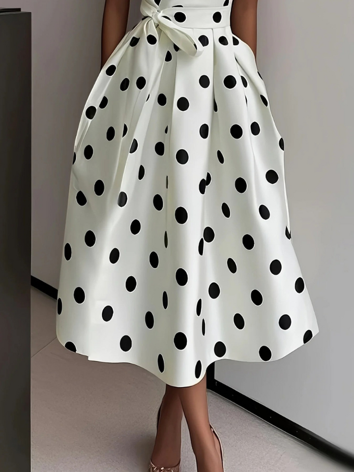 Classic polka dot wrap midi dress for women -2