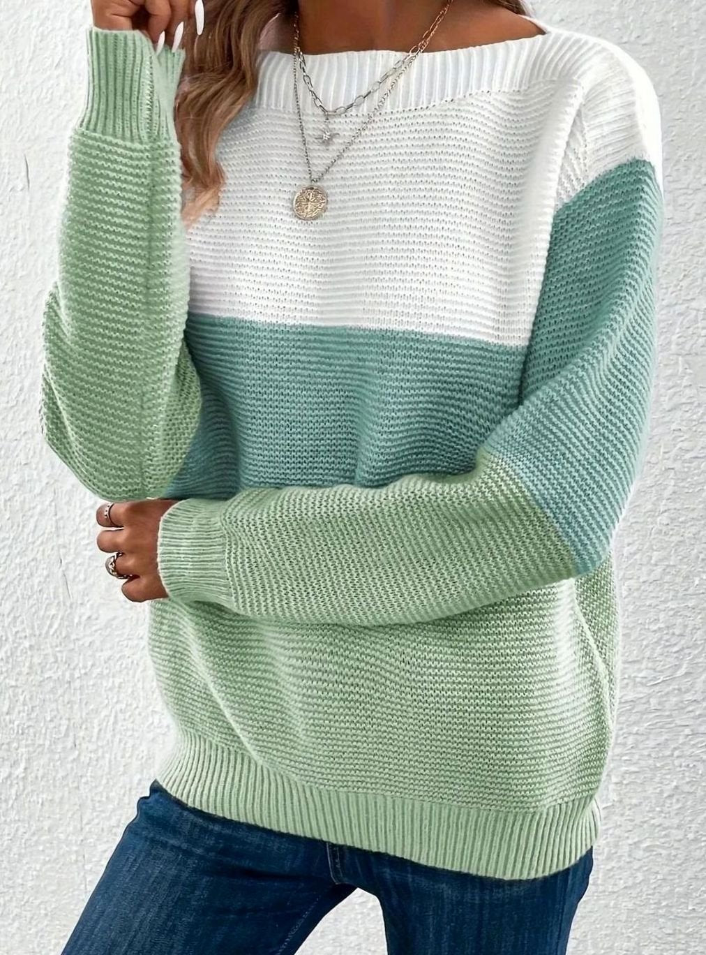 Marguerite | Women's Color Block Crewneck Cashmere Sweater