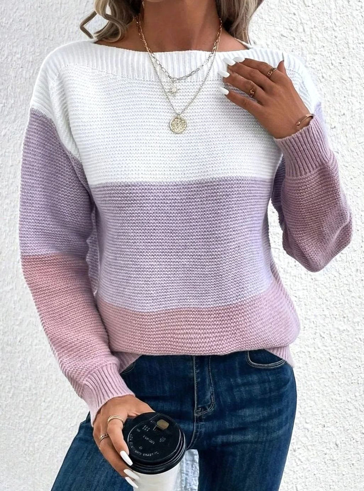 Marguerite | Women's Color Block Crewneck Cashmere Sweater