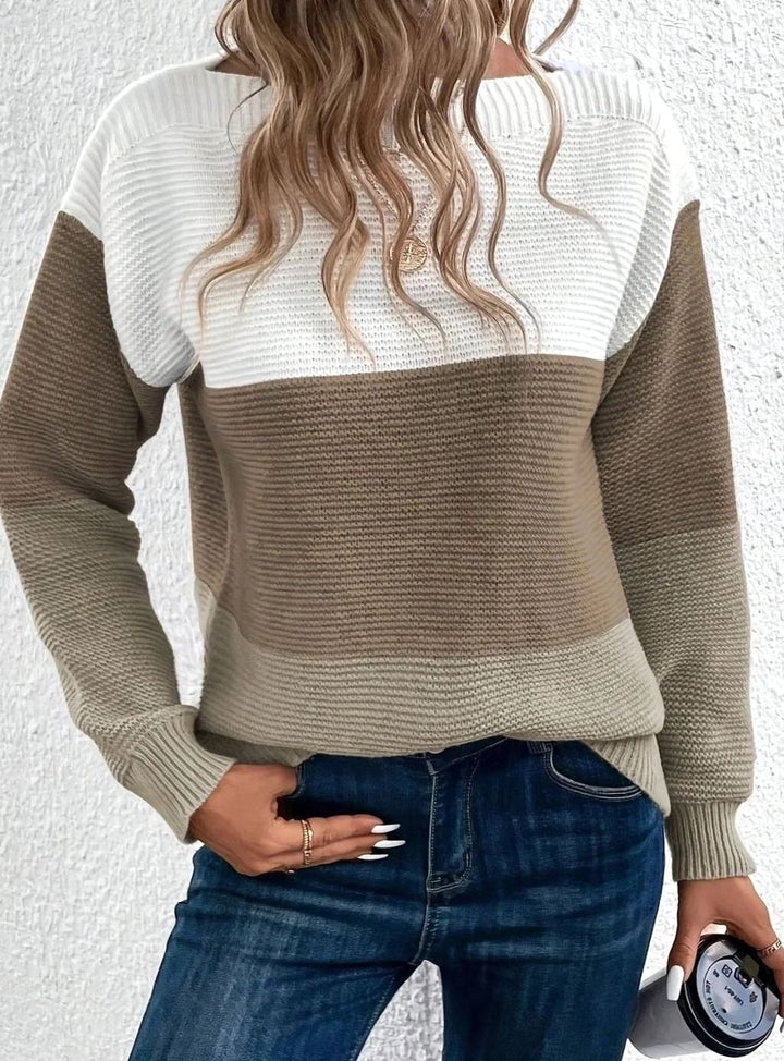 Marguerite | Women's Color Block Crewneck Cashmere Sweater