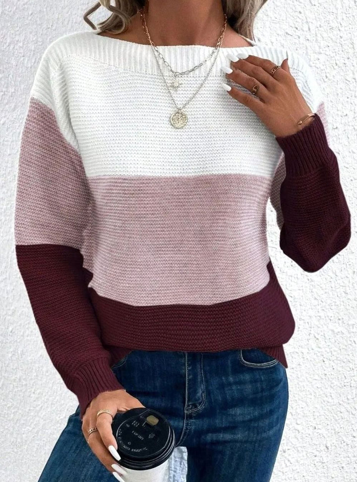 Marguerite | Women's Color Block Crewneck Cashmere Sweater