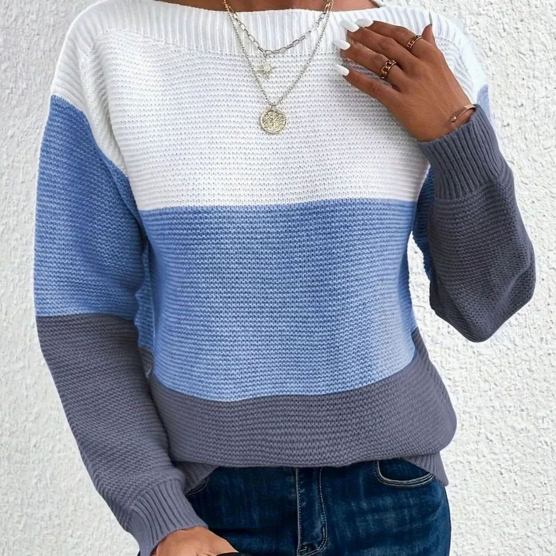 Marguerite | Women's Color Block Crewneck Cashmere Sweater