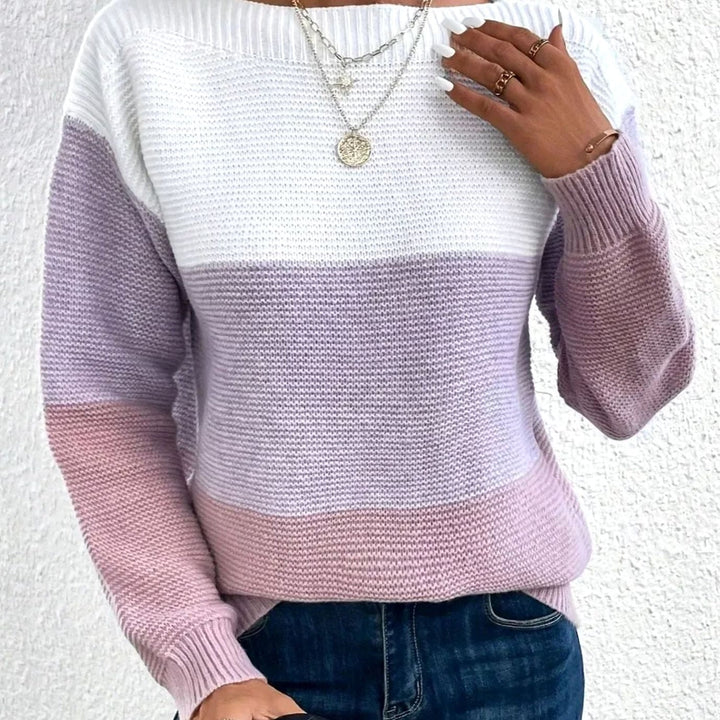 Marguerite | Women's Color Block Crewneck Cashmere Sweater