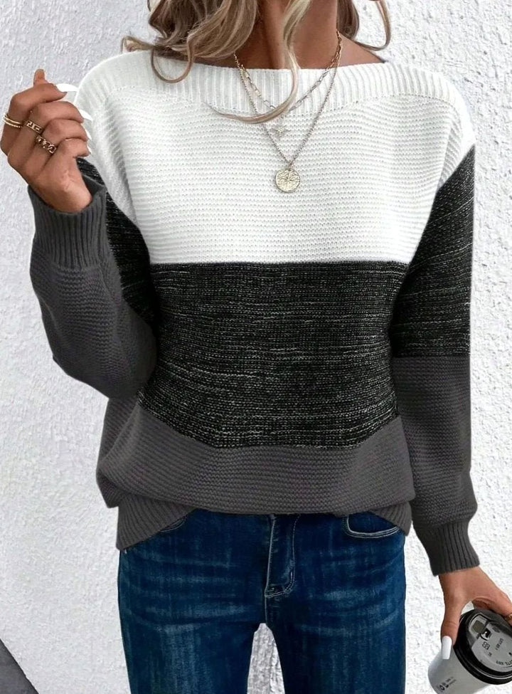 Marguerite | Women's Color Block Crewneck Cashmere Sweater