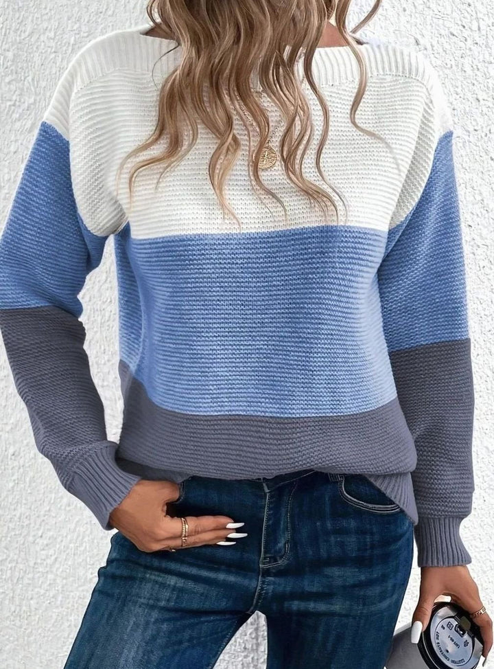 Marguerite | Women's Color Block Crewneck Cashmere Sweater
