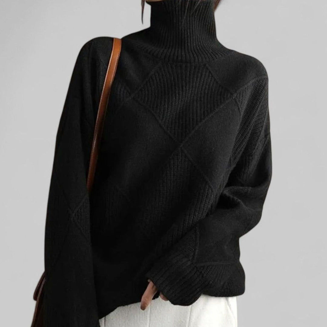 Rosalind | Women's Diamond Knit Oversized Turtleneck Sweater