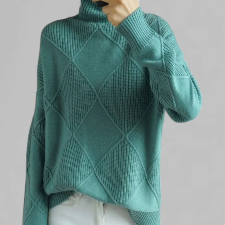 Rosalind | Women's Diamond Knit Oversized Turtleneck Sweater