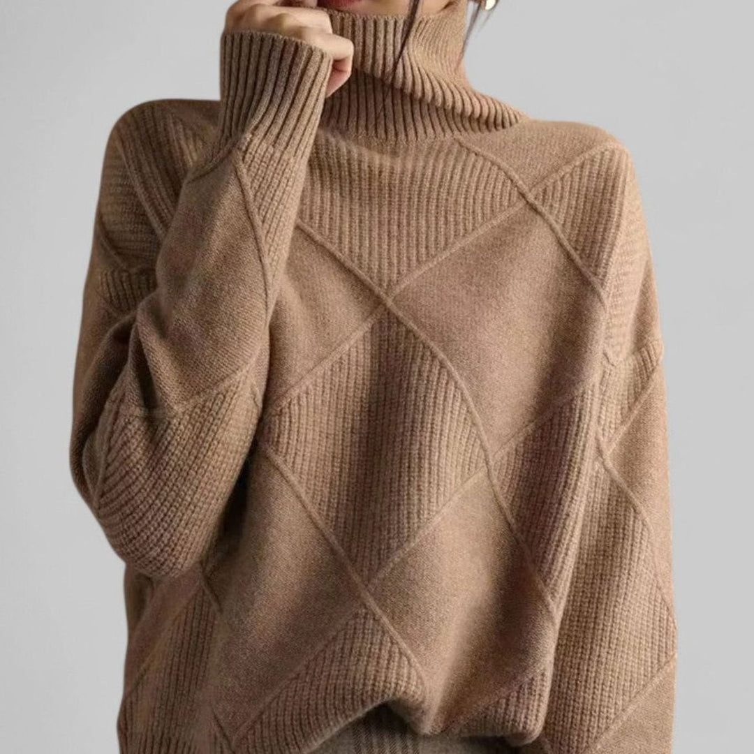 Rosalind | Women's Diamond Knit Oversized Turtleneck Sweater