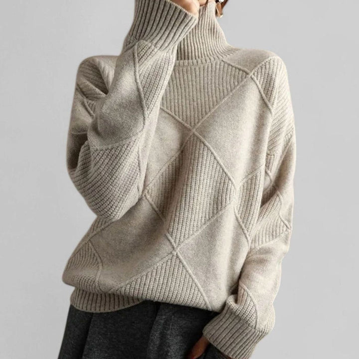 Rosalind | Women's Diamond Knit Oversized Turtleneck Sweater