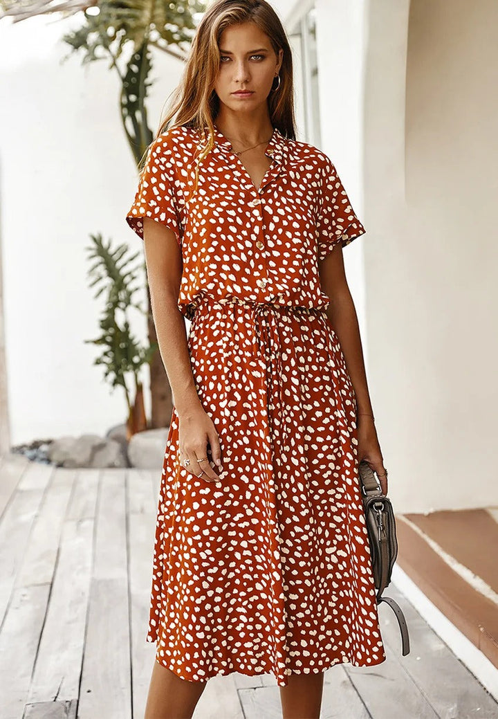 Marisolette | Women's Spotted Print Button Up Midi Dress