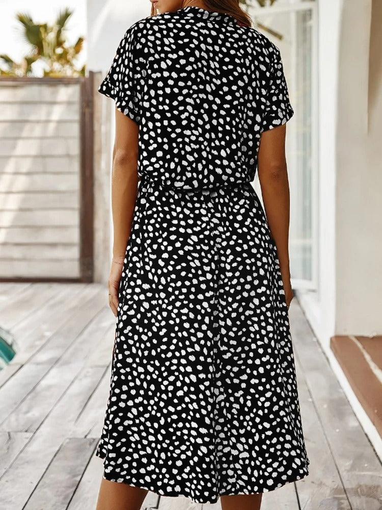 Marisolette | Women's Spotted Print Button Up Midi Dress