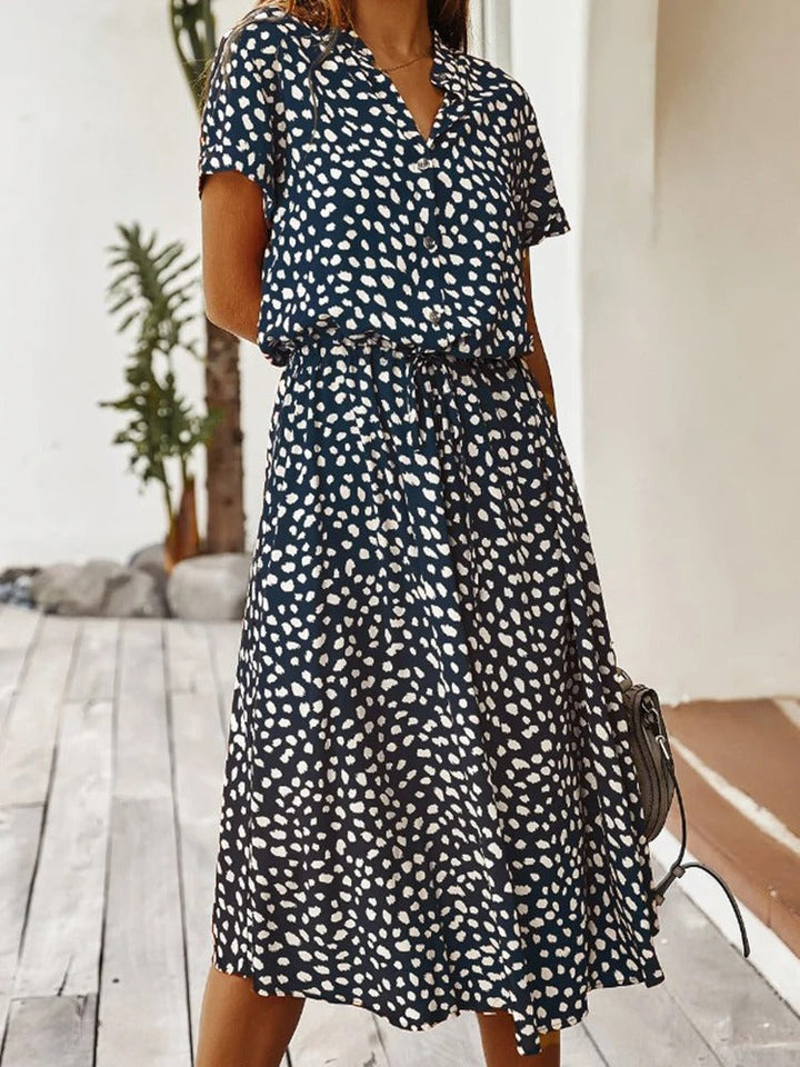 Marisolette | Women's Spotted Print Button Up Midi Dress