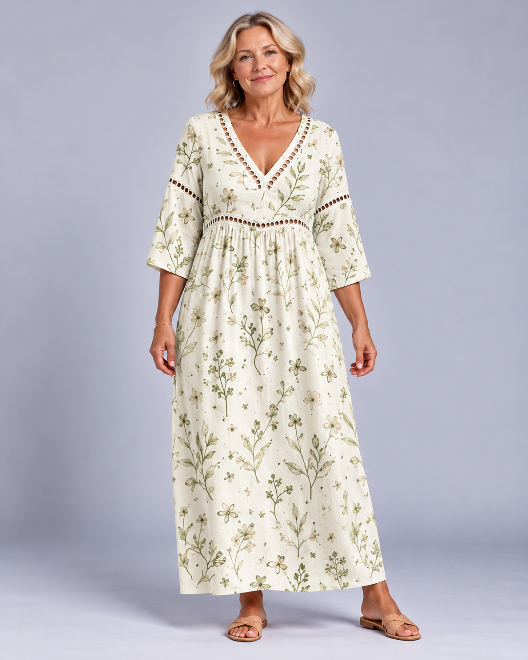 Genovera | Women's Floral Print Flowing Midi Dress