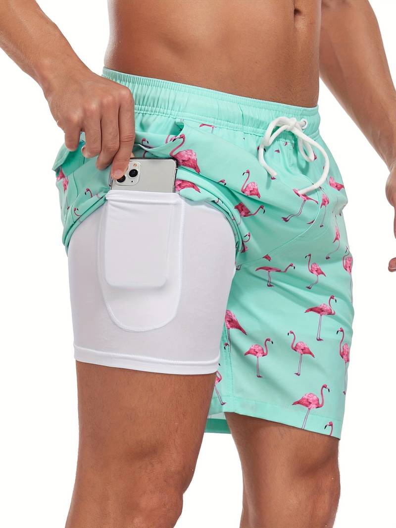 Men's beach trunks with inner shorts