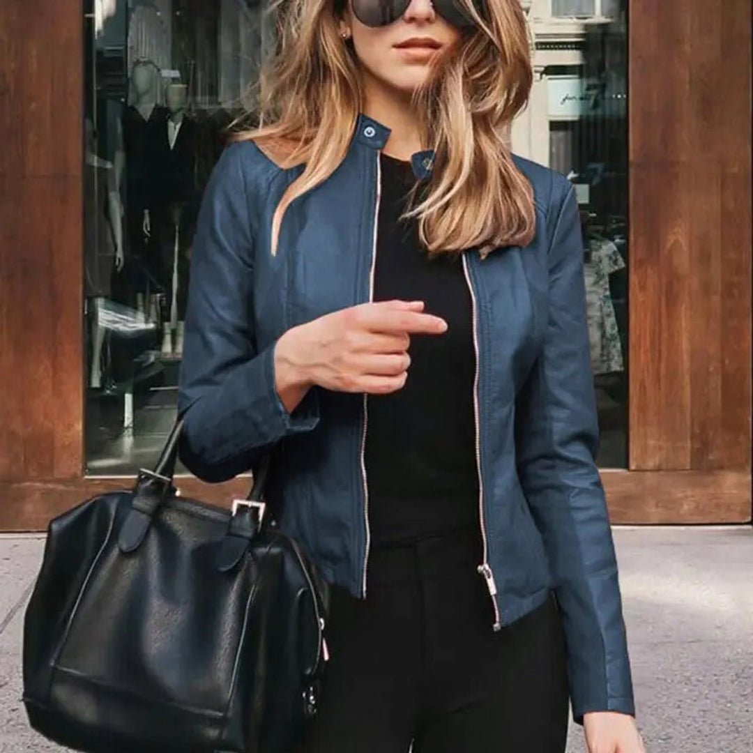 Dianelle | Women's Cropped Faux Leather Jacket