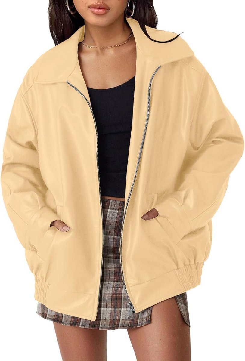 Delavine | Women's Oversized Faux Leather Bomber Jacket