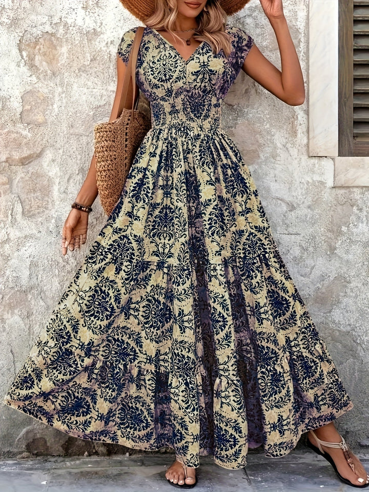 Boho V-neck vacation maxi dress for women | Seraphina -1