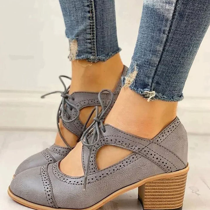 Josephine | Women's Lace-Up Block Heel T-Strap Shoe