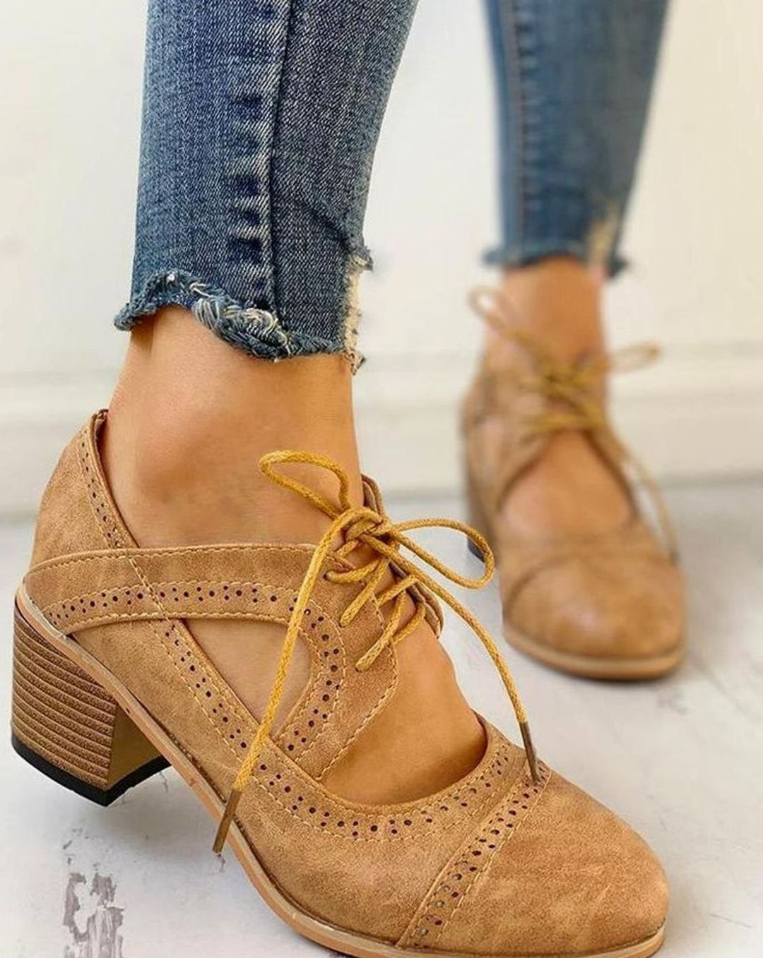 Josephine | Women's Lace-Up Block Heel T-Strap Shoe