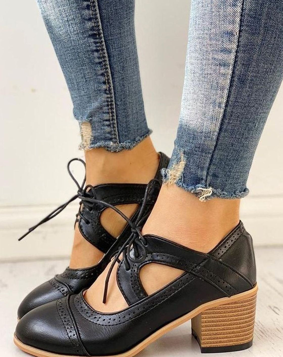 Josephine | Women's Lace-Up Block Heel T-Strap Shoe