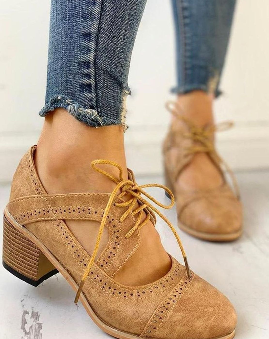 Josephine | Women's Lace-Up Block Heel T-Strap Shoe