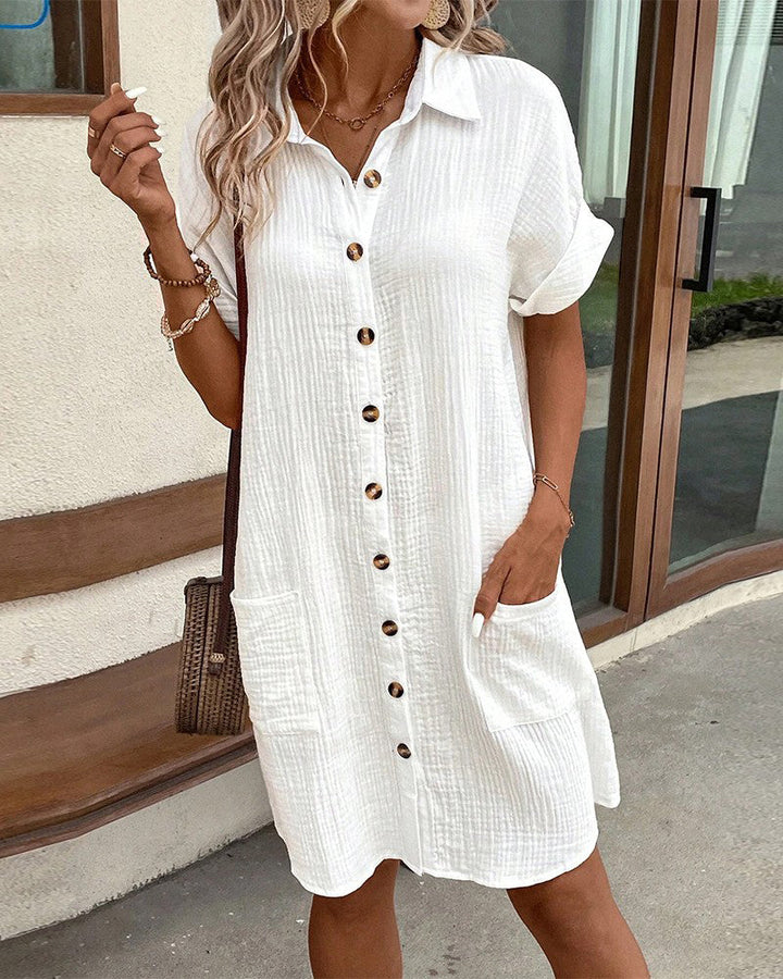 Nerava | Women's Collared Button Front Shirt Dress
