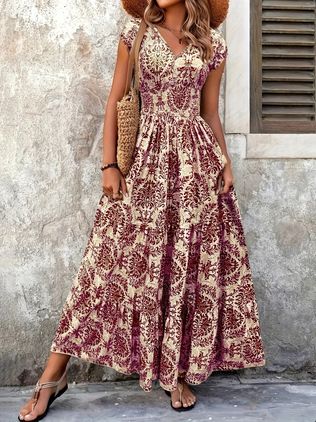 Boho V-neck vacation maxi dress for women | Seraphina -3