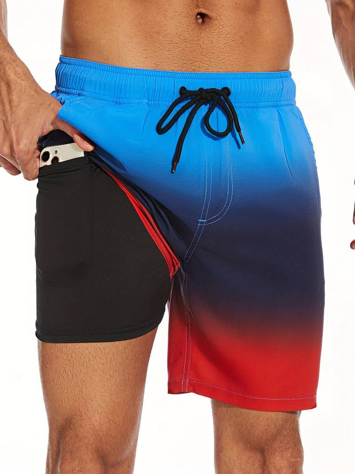 Men's beach trunks with inner shorts