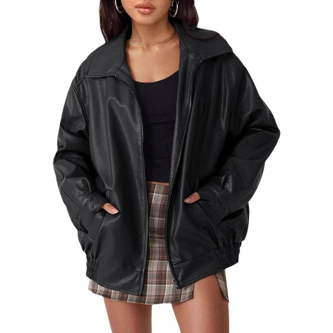 Delavine | Women's Oversized Faux Leather Bomber Jacket