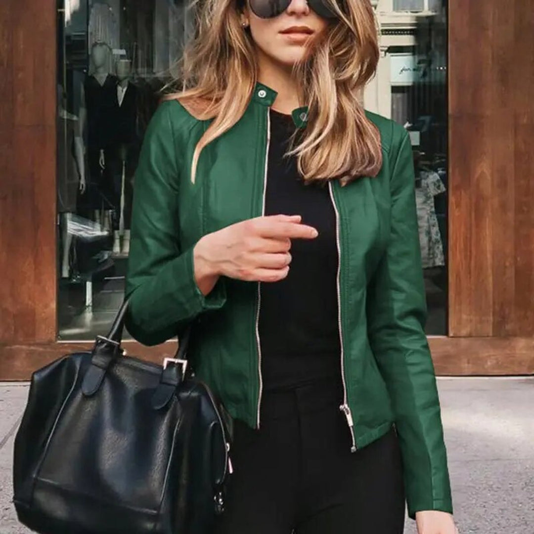 Dianelle | Women's Cropped Faux Leather Jacket