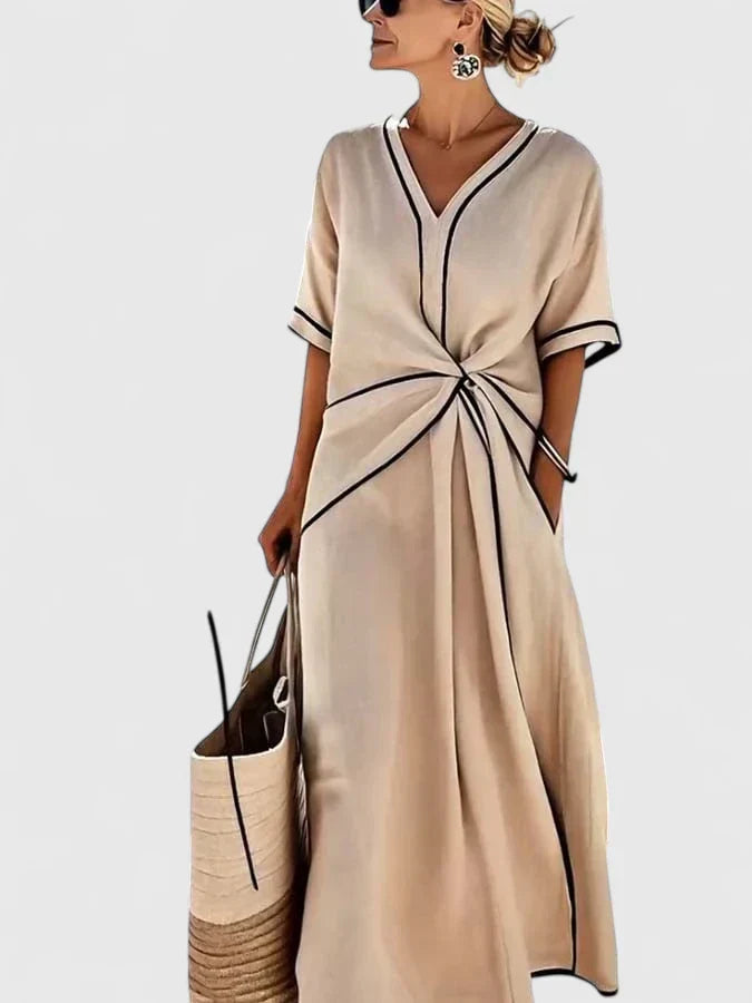 Amara | Women's V Neck Midi Wrap Dress with Short Sleeves