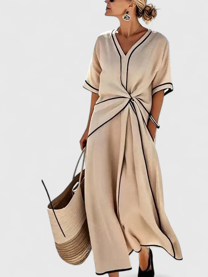 Amara | Women's V Neck Midi Wrap Dress with Short Sleeves