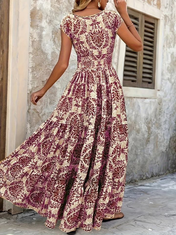 Boho V-neck vacation maxi dress for women | Seraphina -5