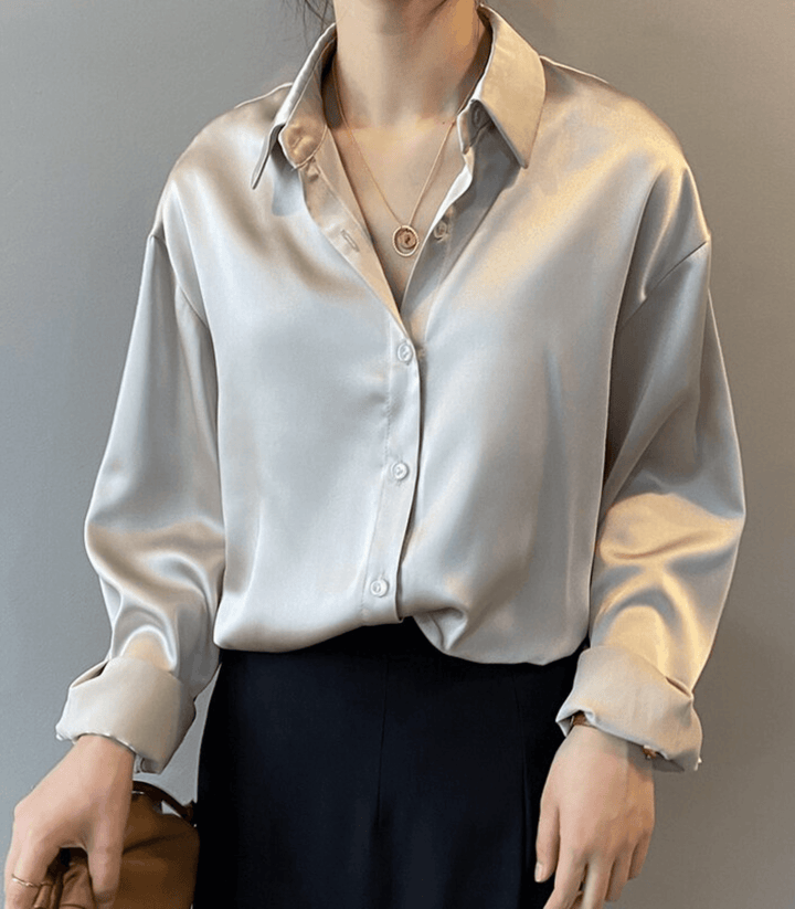 Buttoned satin silk blouse for women