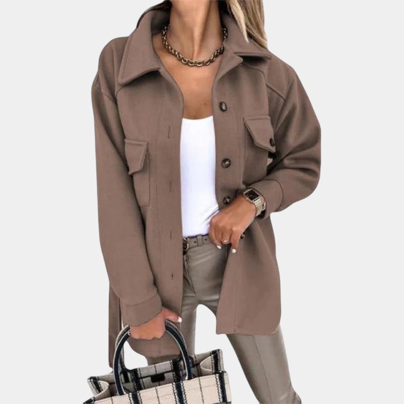 Women's Collared Trench Jacket With Pockets