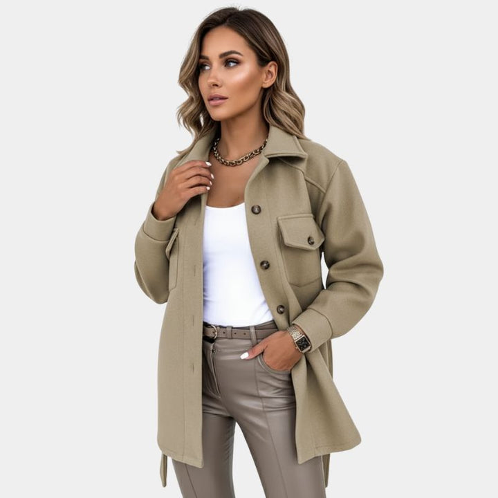 Women's Collared Trench Jacket With Pockets