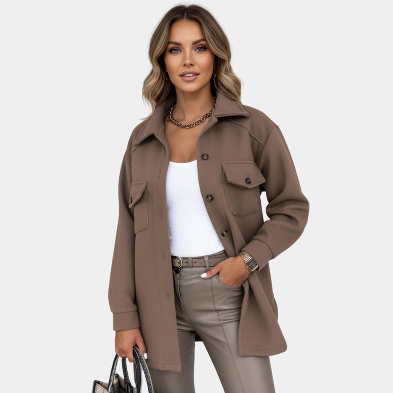 Women's Collared Trench Jacket With Pockets