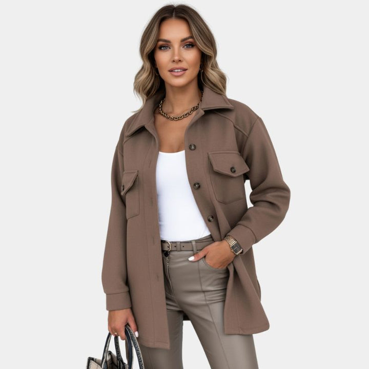 Women's Collared Trench Jacket With Pockets