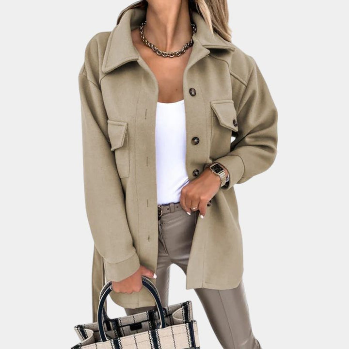 Women's Collared Trench Jacket With Pockets