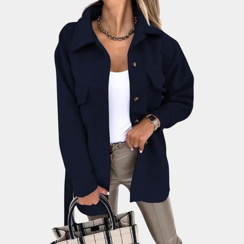 Women's Collared Trench Jacket With Pockets