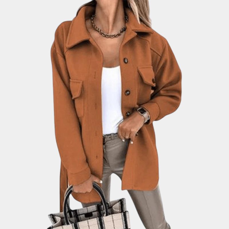 Women's Collared Trench Jacket With Pockets