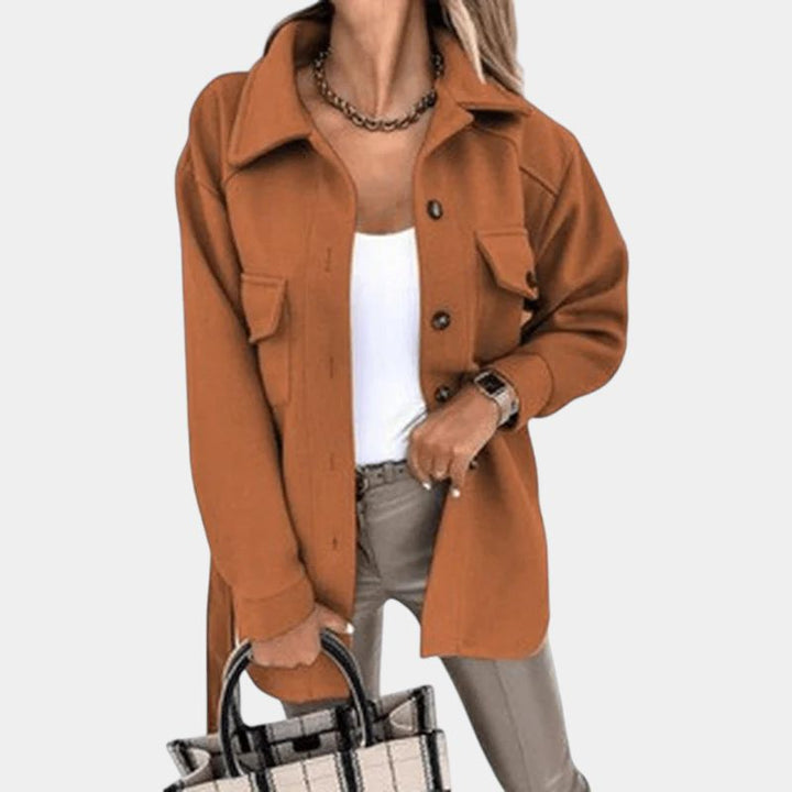 Women's Collared Trench Jacket With Pockets