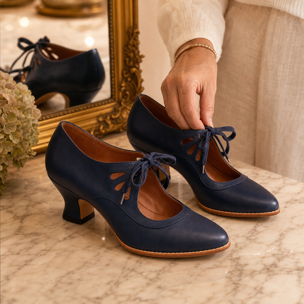 Marivelle | Women's Leather Mary Jane Block Heel Pumps