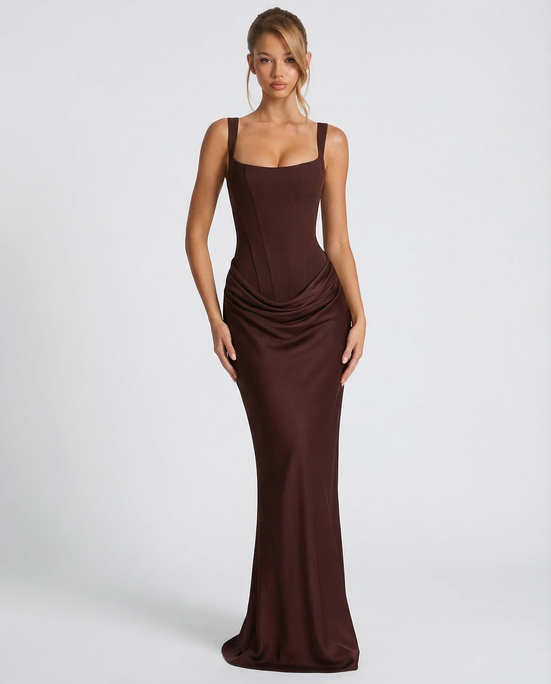 Rosalind | Women's Square Neck Draped Waist Maxi Dress