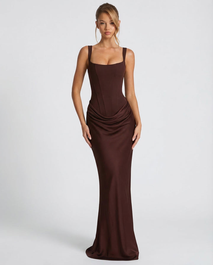 Rosalind | Women's Square Neck Draped Waist Maxi Dress