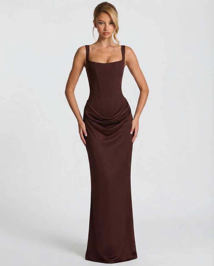 Rosalind | Women's Square Neck Draped Waist Maxi Dress