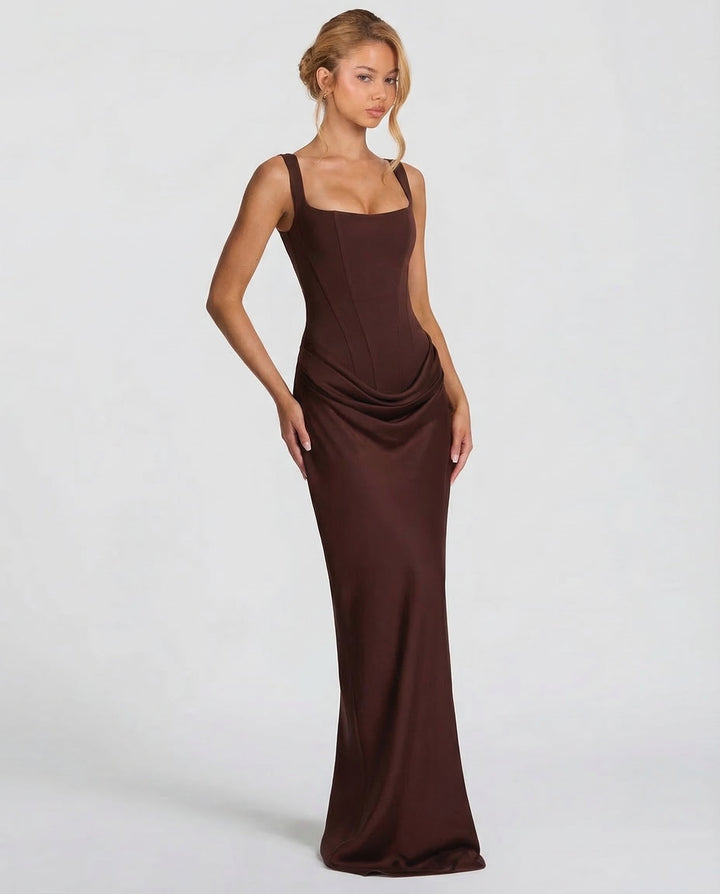 Rosalind | Women's Square Neck Draped Waist Maxi Dress