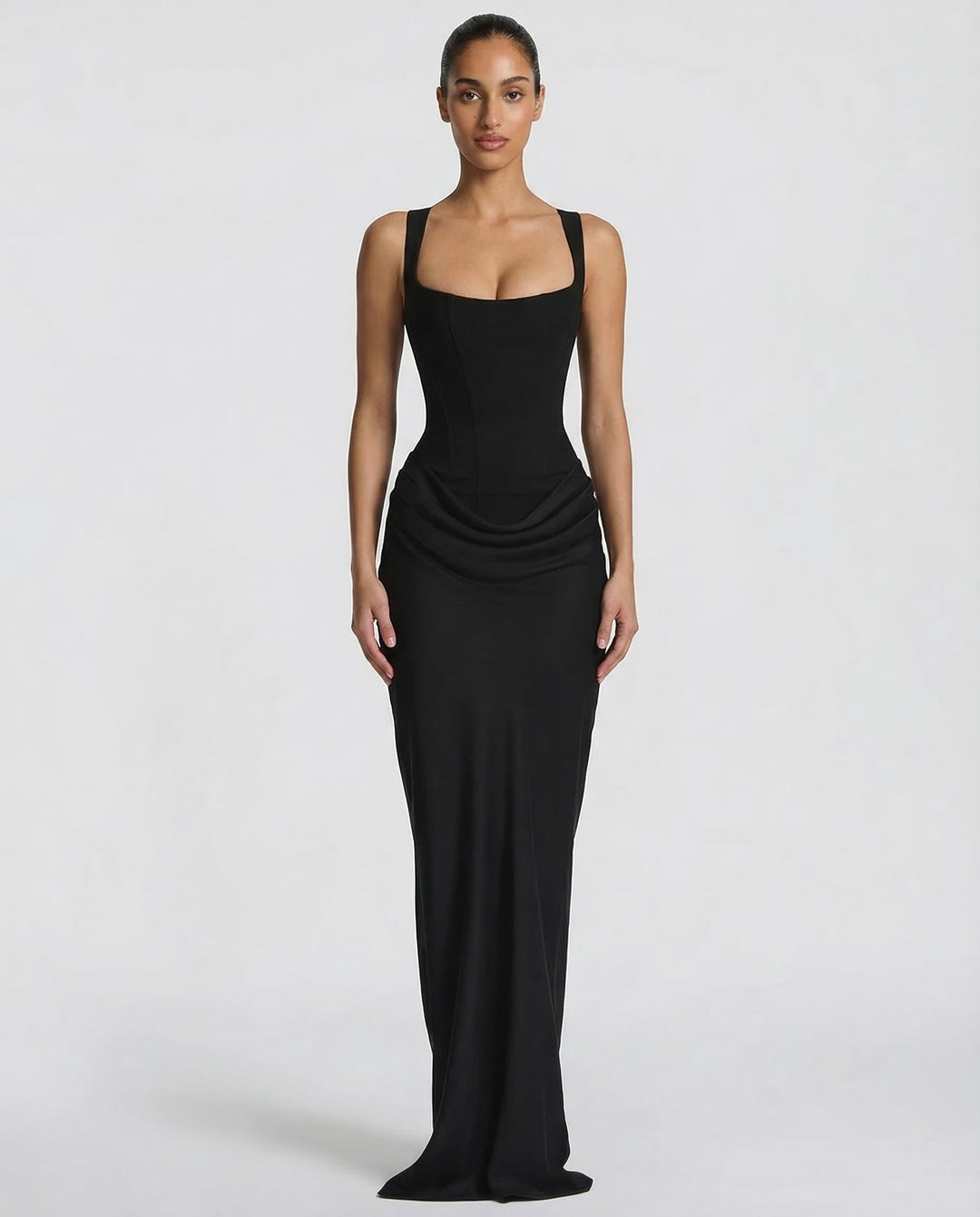 Rosalind | Women's Square Neck Draped Waist Maxi Dress