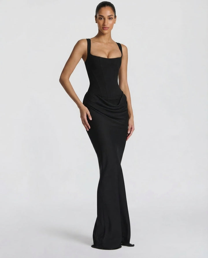 Rosalind | Women's Square Neck Draped Waist Maxi Dress